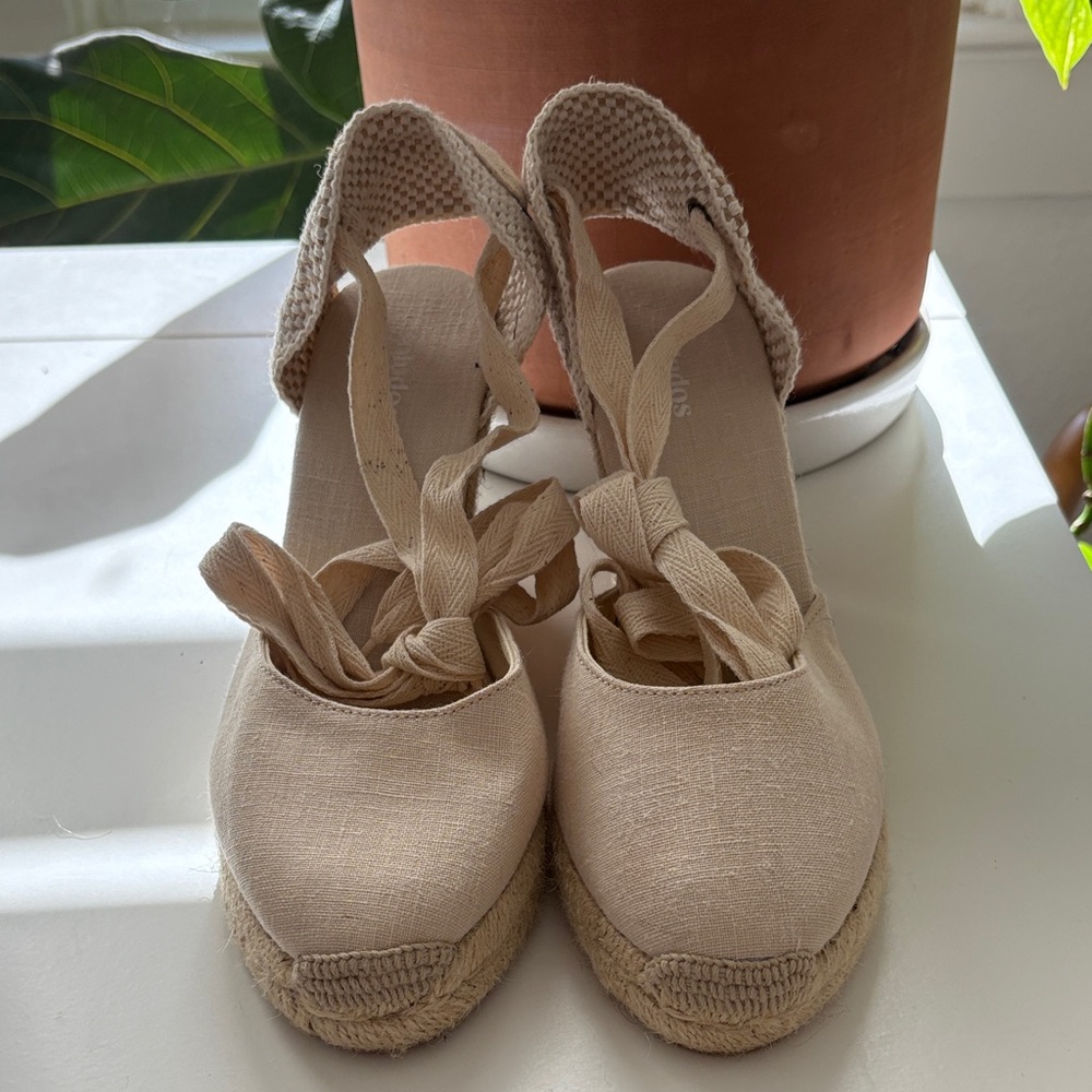 Soludos Beige Espadrille Wedge Tie Sandals